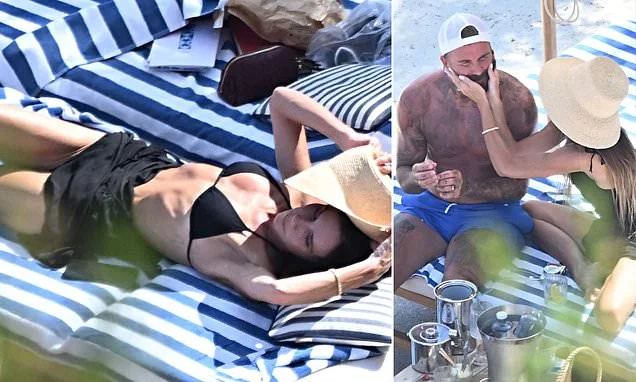 Victoria Beckham wears triangle bikini as she indulges in sweet PDA with husband David before tucking into her favourite prawn lunch during romantic Portofino hotel trip