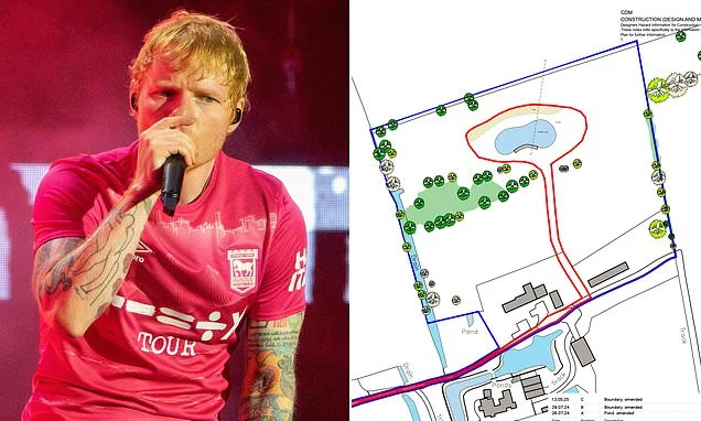 Ed Sheeran wants to build ANOTHER wildlife pond: Superstar risks wrath of residents at his £1.1million 'Sheeran-ville II' recording studio... but will this pool be just for newts and tadpoles?