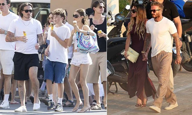 Brooklyn Beckham and Nicola Peltz narrowly miss his estranged parents David and Victoria by minutes as they pick up ice creams in St Tropez after going on godfather Elton's yacht