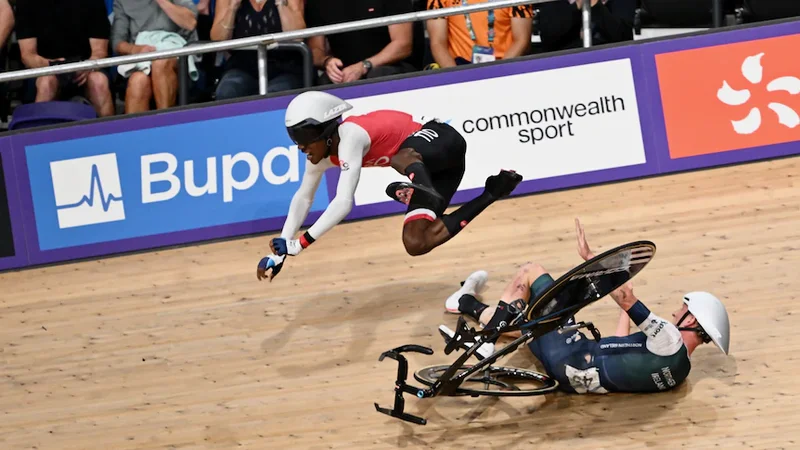 Riders sent flying in spectacular crash as Aussie avoids carnage to medal