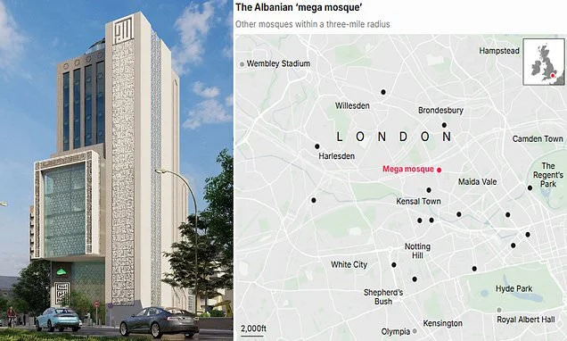 Fury over plans to build 13-storey Albanian 'mega mosque' in leafy London neighbourhood - despite there already being 15 in a three-mile radius