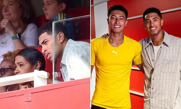 England star Jude Bellingham joins his mum to watch his brother, Jobe, play for Borussia Dortmund against Arsenal