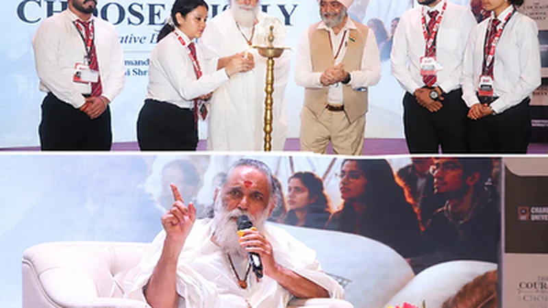 Mahamandleshwar Gita Manishi Swami Shri Gyananand Ji Maharaj Enlightens Chandigarh University Students with Timeless Teachings of Bhagavad Gita
