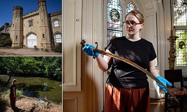 Kent's King Arthur? 200-year-old 'Excalibur' sword is found in castle lake after water levels plummet due to heatwave