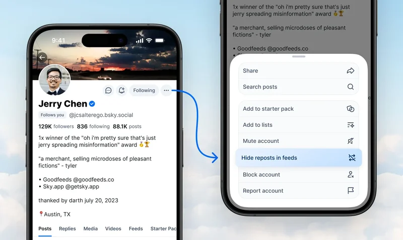 Bluesky now lets you hide reposts from that annoying person you follow