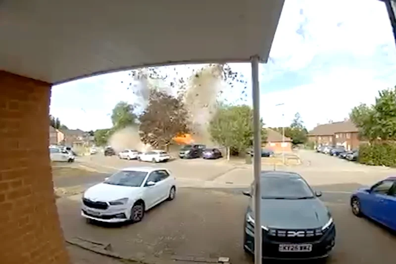 Video shows shocking moment debris is sent flying in bungalow gas explosion