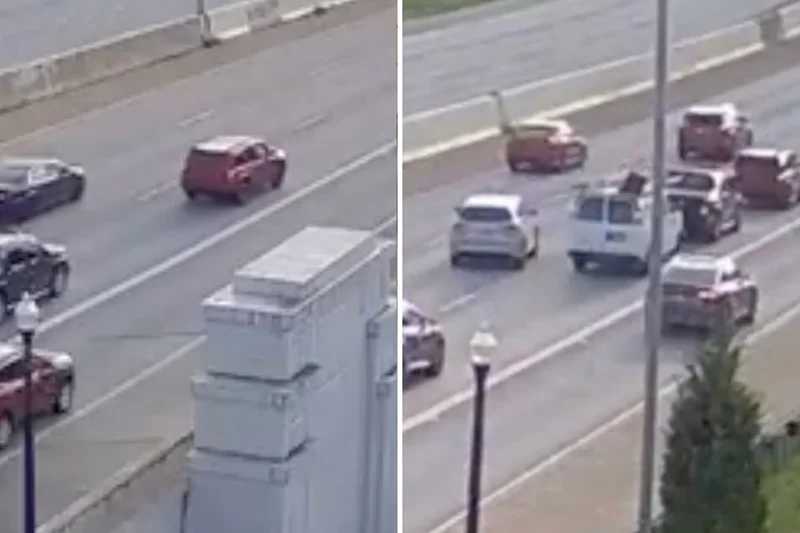 Driver causes chaos after stopping car in middle of highway before driving off after crash