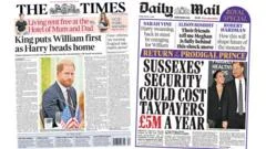 Newspaper review: 'King puts William first' and Harry security could cost public '£5m a year'