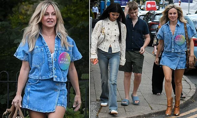 Tina O'Brien rocks double denim as she celebrates her 43rd birthday with her mini-me daughter Scarlett, 17, and son Beau, 11