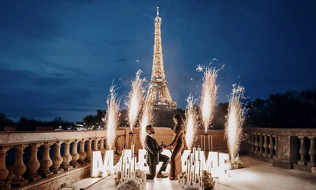 Would YOU spend £13,000 on a wedding proposal? Inside the luxury Paris agency charging Americans thousands for giant light-up letters, private ballerinas and skyline views