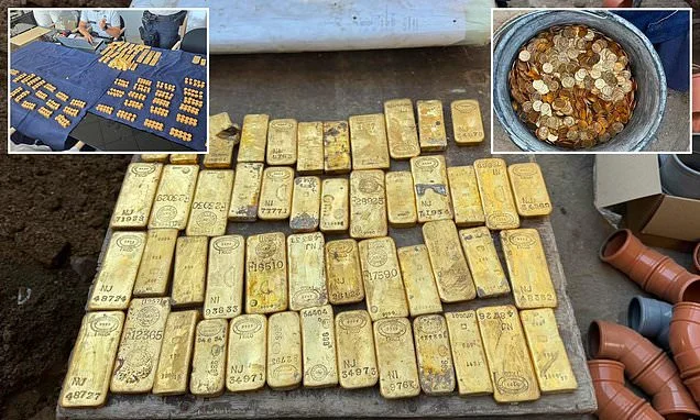 Builders find hidden treasure chest filled with gold worth £7.5million while doing renovation work in a cellar