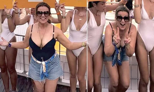 Susanna Reid, 55, slips into a black swimsuit at day rave at O Beach Ibiza as she surprises her GMB co-stars and campaigns for show to win an NTA