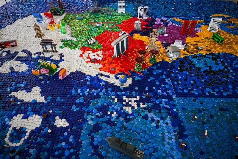 28,000 bottle caps, no cap! A giant map reimagines Singapore using recycled materials