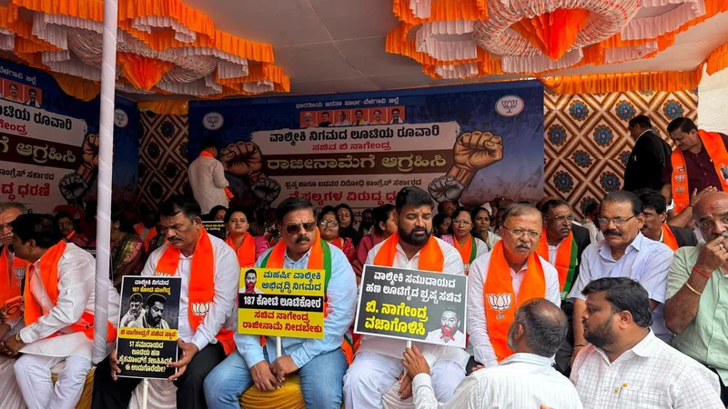 BJP members stage protest seeking Minister Nagendra’s resignation