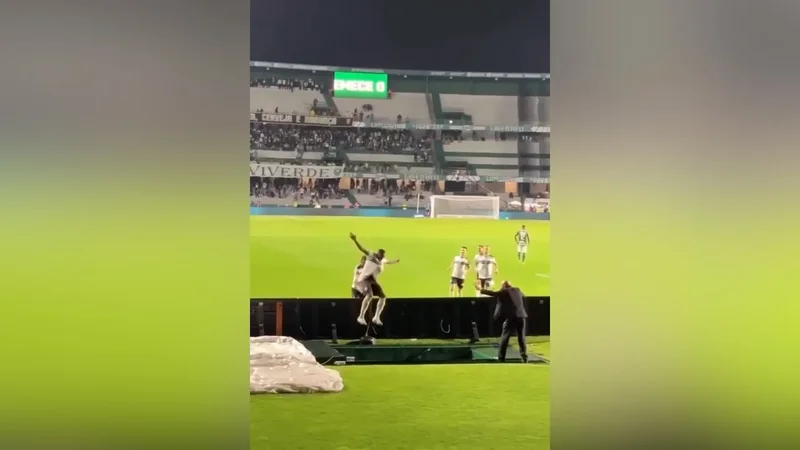 Brazilian player falls into tunnel celebrating goal