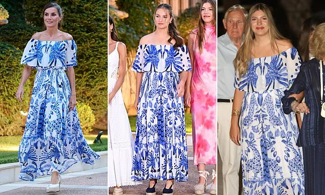 A royal rewear! Queen Letizia's lookalike daughter Infanta Sofía, 19, steps out in a striking blue and white dress once worn by her older sister Princess Leonor and her mother