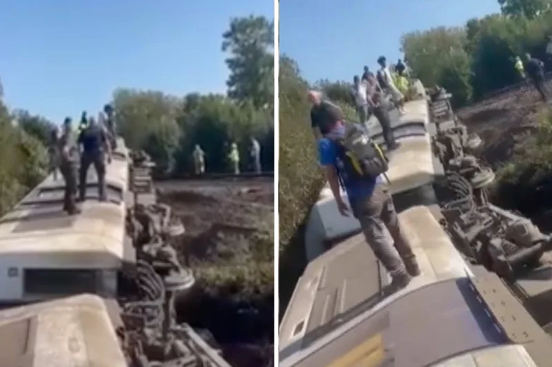 Passengers climb out of overturned carriage after terrifying train derailment near Lewes