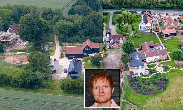 Ed's Sheeran-ville Mark II takes shape: Star's converted former piggery into 'countryside Abbey Road' recording studios with man cave, bar, gym, pool table and bowling alley... now he wants to transform the outbuildings