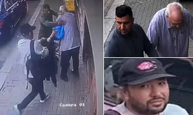 Moment two 'thieves' steal bag of money from elderly man's mobility walker in brazen 'distraction theft' in broad daylight