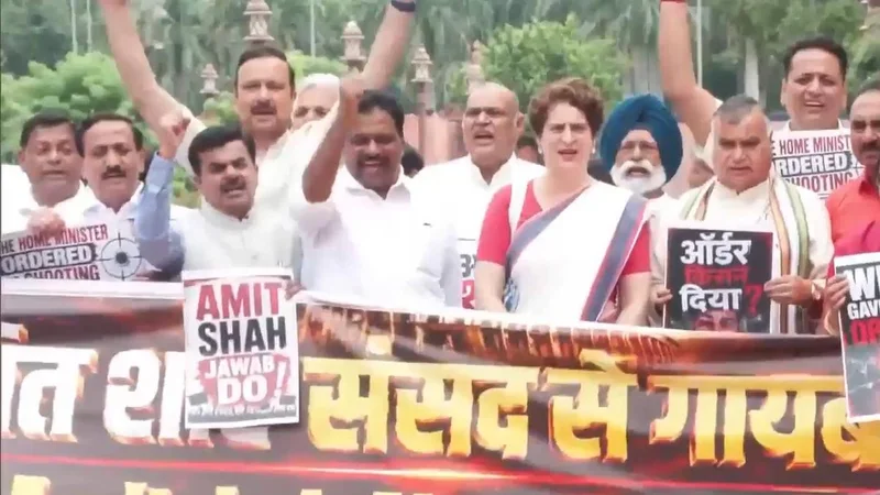 Opposition MPs protest in Parliament complex on Ram temple donation theft issue, police action against students
