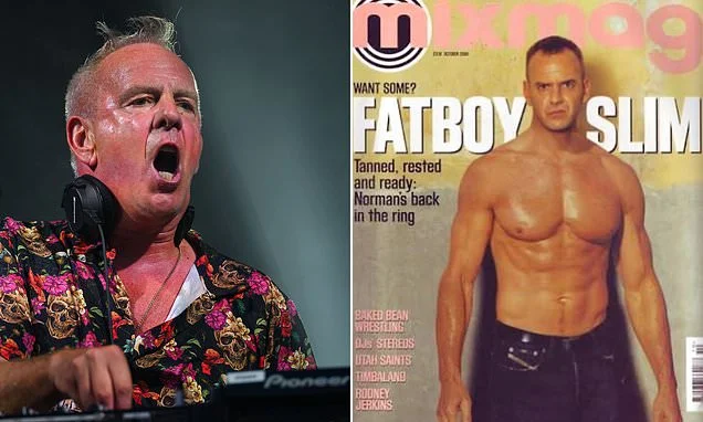 Fatboy Slim, 63, displays his chiselled abs in throwback magazine snap shared by his son Woody